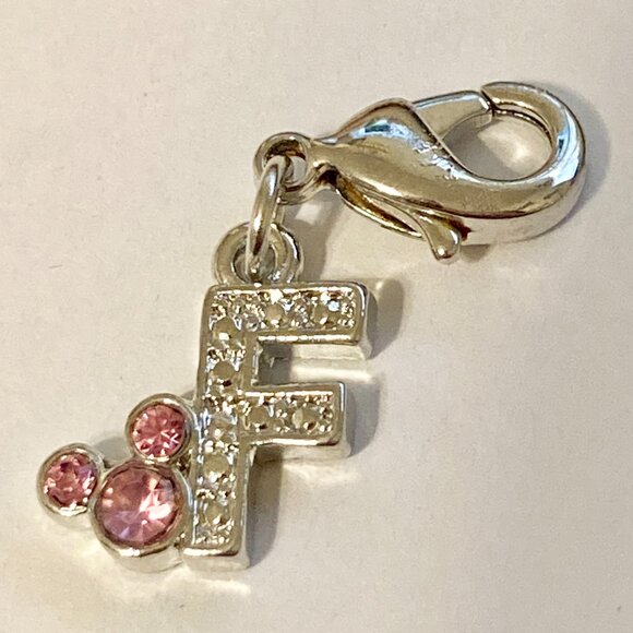 Vintage Disney Pink Crystal Mickey Mouse Ears Charm Clip On Initial Letter F - Picture 5 of 10